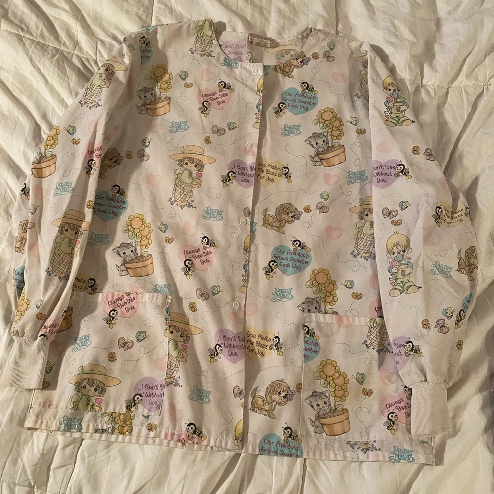 Precious Moments Large Scrub Jacket Lab Coat Pediatric Nurse Scrubs